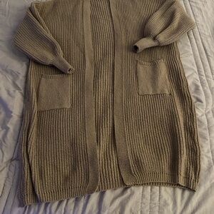 SHEIN Tan Ribbed Knit Cardigan